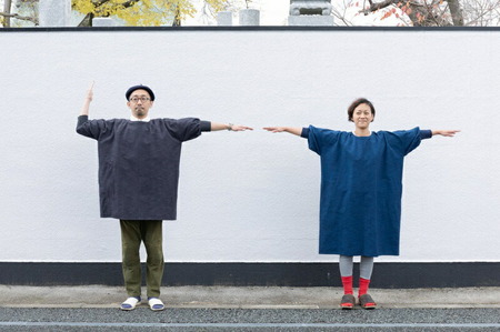 KAPPOGI-103【割烹着：身丈103cm】無地_うなぎの寝床 KAPPOGI 身丈 103cm 選べる カラー ブルー グレー ネイビー サックスブルー 1サイズ 無地 久留米絣 おしゃれ 割烹