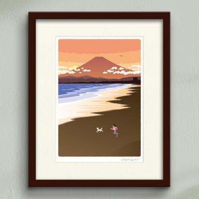 ふるさと納税 茅ヶ崎市 湘南・茅ヶ崎で描く、海を感じるイラストアート『ジークレーアートフレーム　SL-11』(小:八つ切)