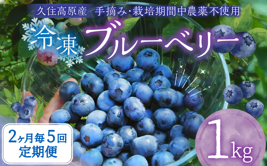 
            【2ヶ月毎5回定期便】大分県久住高原産 『手摘みブルーベリー』 冷凍ブルーベリー 1kg 計5kg 【2025年7月下旬より順次発送開始予定】
          