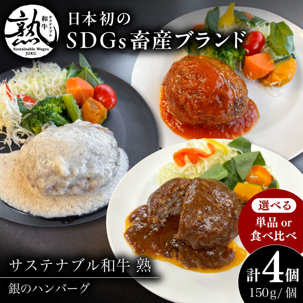 【ふるさと納税】選べる単品/食べ比べ 銀のハンバーグ 150g×4個 サステナブル和牛 牛肉 加工品 ギフト包装 島根県雲南市/株式会社熟豊ファーム[AIAT020]
