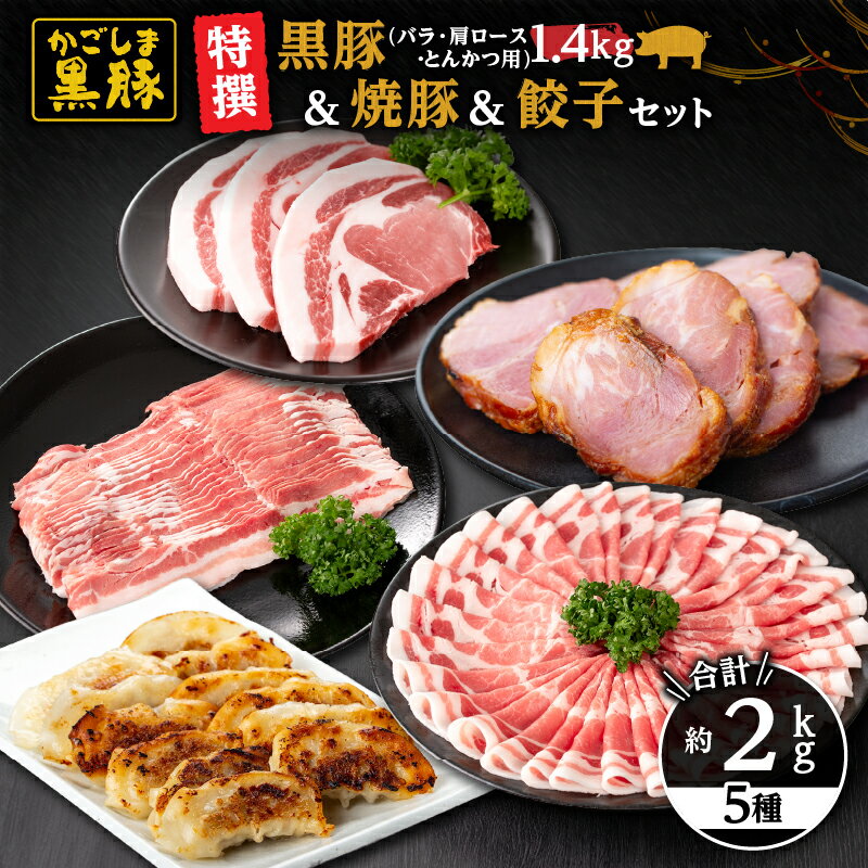 【ふるさと納税】【特撰】鹿児島黒豚＋焼豚・餃子セット(黒豚バラしゃぶしゃぶ用400g、黒豚肩ロースしゃぶしゃぶ用400g、黒豚ローストンカツ用600g、焼豚400g、黒豚餃子204g)　自家農場で育てた自慢の豚肉をお届け【和田養豚】