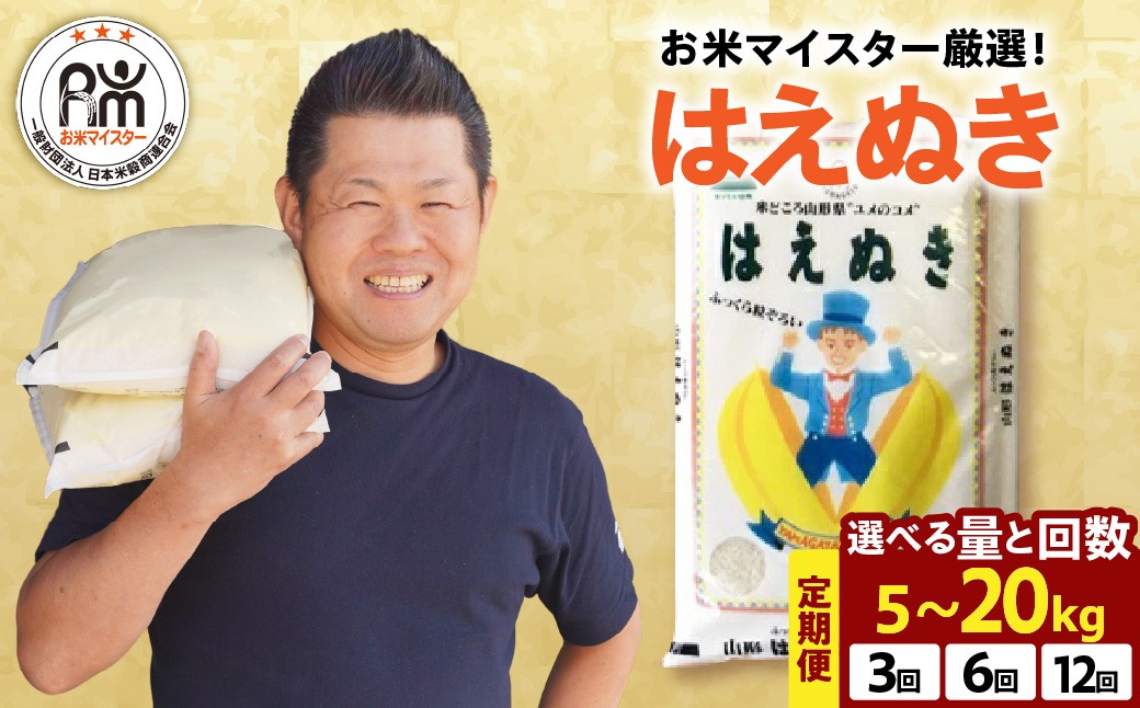 
                  定期便 令和8年産 はえぬき 選べる 5kg 10kg 20kg 3回 6回 12回 2026年産 精米 米 白米 ブランド米 お米 マイスター 厳選 ごはん ご飯 ライス 山形県 米沢市
                