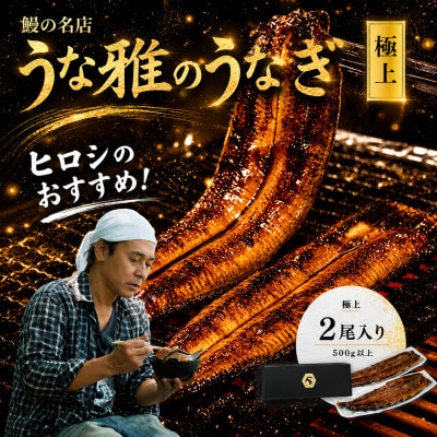 ヒロシのおすすめ!鰻の名店『うな雅』国産 手焼き 鰻【極上】かば焼き 2尾 約500g【配送不可地域：離島】