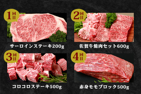 【定期便4回】キャンプにおススメ 佐賀牛 食べ比べ 定期便 アウトドア サーロインステーキ 焼肉 サイコロステーキ 赤身ブロック I-31