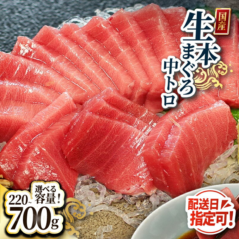 【ふるさと納税】【冷蔵・指定日着可】国産 生本マグロ 中トロ 220g〜700g(柵どり) / 送料 無料 福井県 越前市 鮪 未冷凍 生まぐろ 生マグロ 本鮪 中とろ 新鮮 お刺身 おさしみ お造り 切身 海鮮 海鮮丼 まぐろ丼 漬け 発送時期が選べる(18209)