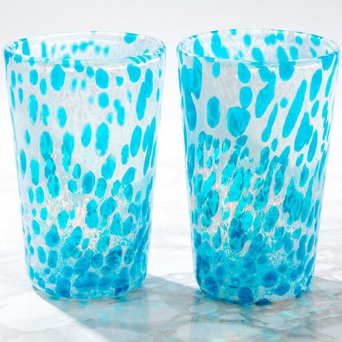 【ふるさと納税】【琉球ガラス】源河源吉　海の雫　水色（ビア2個セット）