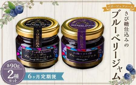 【6ヶ月定期便】きび糖 仕込みの ブルーベリー ジャム 2種 セット 各90g×1瓶 ブルーベリー ジャム 瓶詰め 瓶 