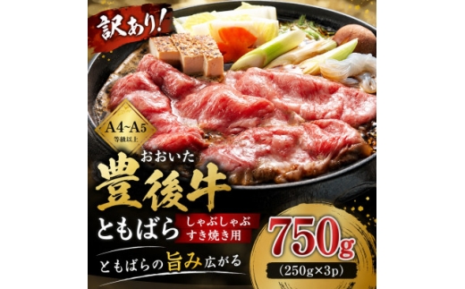 訳あり!＜A4～A5＞おおいた豊後牛ともばらしゃぶしゃぶすき焼き用 750g(250g×3p)【1764323】