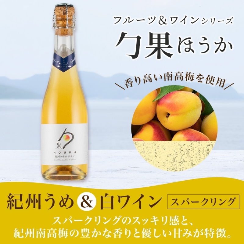 KG1008_ワインカクテル スパークリング 勹果 ほうか 紀州うめ＆白ワイン 375ml 2本 湯浅ワイナリー