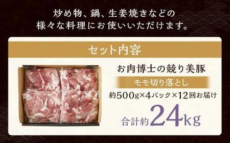 【全12回定期便】長崎県産「競り美豚」 モモ 切り落とし 2kg (500g×4) ／ 競美豚 競り美豚 肉 国産 豚肉 もも もも肉 肉のマルシン 長崎県 長崎市