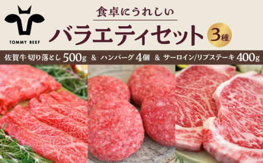 
            【牧場直送】佐賀牛 食卓にうれしいバラエティ セット（切り落とし 500g＆ハンバーグ4個＆サーロイン/リブステーキ 400g）【有限会社佐賀セントラル牧場】 [IAH206]
          