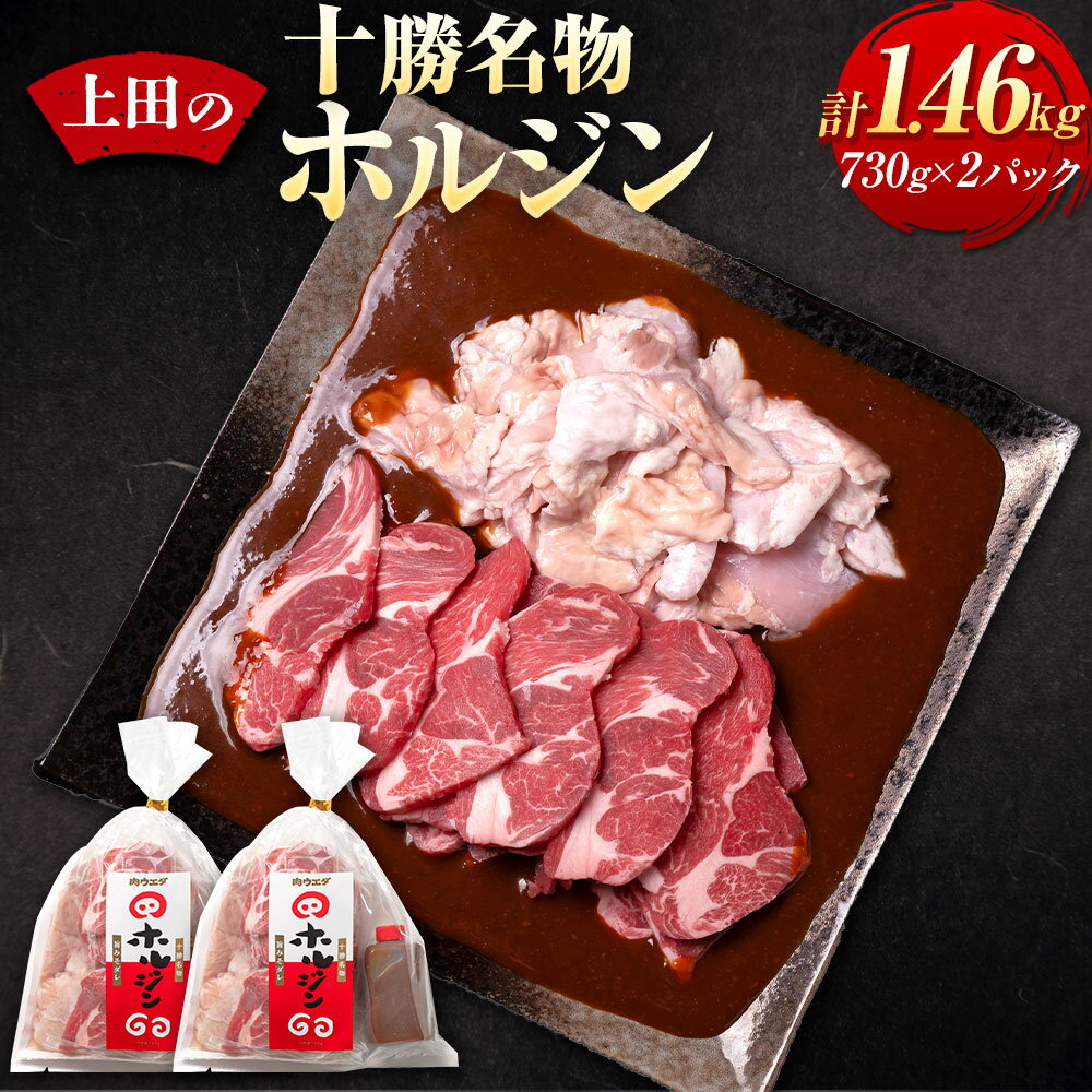 【ふるさと納税】十勝名物 ホルジン 730g 2セット 計1,460g ホルモン ジンギスカン ラム肉 肩ロース 豚ホルモン タレ付き 肉 豚肉 お取り寄せ グルメ 北海道 新得町 送料無料 【D-2102】