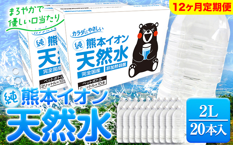 【12ヶ月定期便】熊本イオン純天然水 ラベルレス 2L×20本 《申込み翌月から発送)》2l 水 飲料水 ナチュラルミネラルウォーター 熊本県 玉名郡 玉東町 完全国産 天然水 くまモン パッケージ---gkt_gfrsttei_24_114000_20p_mo12---