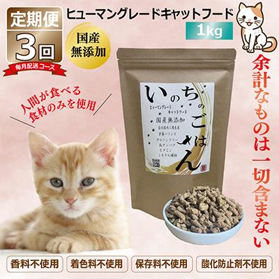 ふるさと納税 泉佐野市 【毎月定期便】国産 無添加 キャットフード「いのちのごはん」1kg×全3回 099Z171