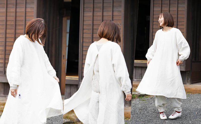 wappougi 麻ワンピース　割烹着　白（サイズ：フリー） ファッション 女性 レディース 普段着 家仕事 作業着 洗濯可 