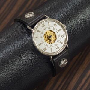 AllSILVER【銀】をひとつひとつ手作業で削り出して作る【機械-手巻き式】ハンドメイドウォッチ ベルトカラー：黒 WS001 黒 腕時計