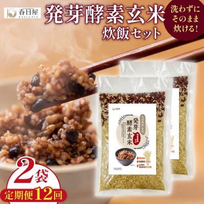 ふるさと納税 玖珠町 【定期便12回】 発芽酵素玄米炊飯セット 3合 (450g) 洗わずそのまま炊ける 無洗米 2袋 米