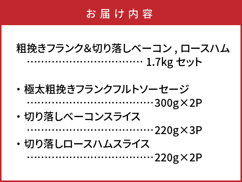 粗挽きフランク＆切り落しベーコンとロースハム1.7kgセット_1206R