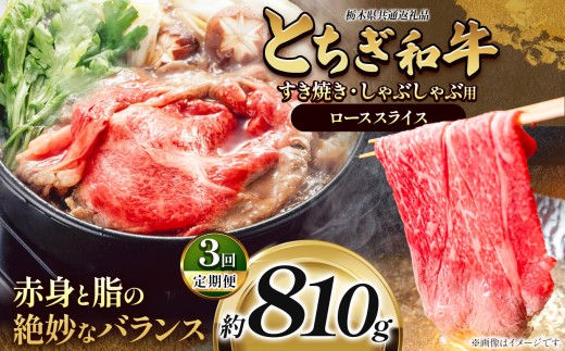 【定期便3回】とちぎ和牛 すき焼き・しゃぶしゃぶ用 ローススライス 810g | 栃木県共通返礼品 ご褒美 プレゼント 贈答 おいしい 和牛 肉 おにく 特別 人気 お取り寄せ 栃木県 真岡市