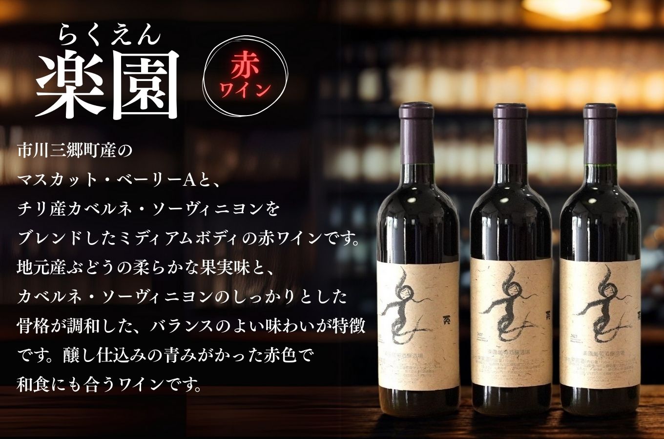 【峡南２町共通返礼品】日本酒純米酒（春鶯囀）・ワイン（楽園ワイン赤）セット[5839-1259]