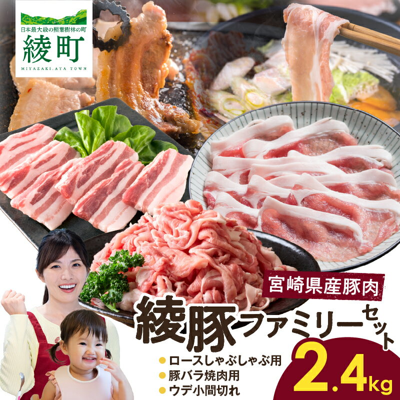 【ふるさと納税】綾豚 ファミリー セット 2.4kg 肉 豚肉 しゃぶしゃぶ 焼肉 詰め合わせ 豚バラ 豚ロース 豚ウデ 小分け 小間切れ こま切れ 焼き肉 国産 おかず お弁当 豚丼 冷しゃぶ 豚汁 サラダ ブランド豚 おすすめ ギフト 贈り物 お祝い 冷凍 宮崎県産 綾町 送料無料