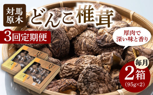 【全3回定期便】対馬 原木 どんこ 椎茸 95g×2箱《対馬市》【うえはら株式会社】 対馬産 肉厚 しいたけ 乾燥 きのこ 贈り物 [WAI057]