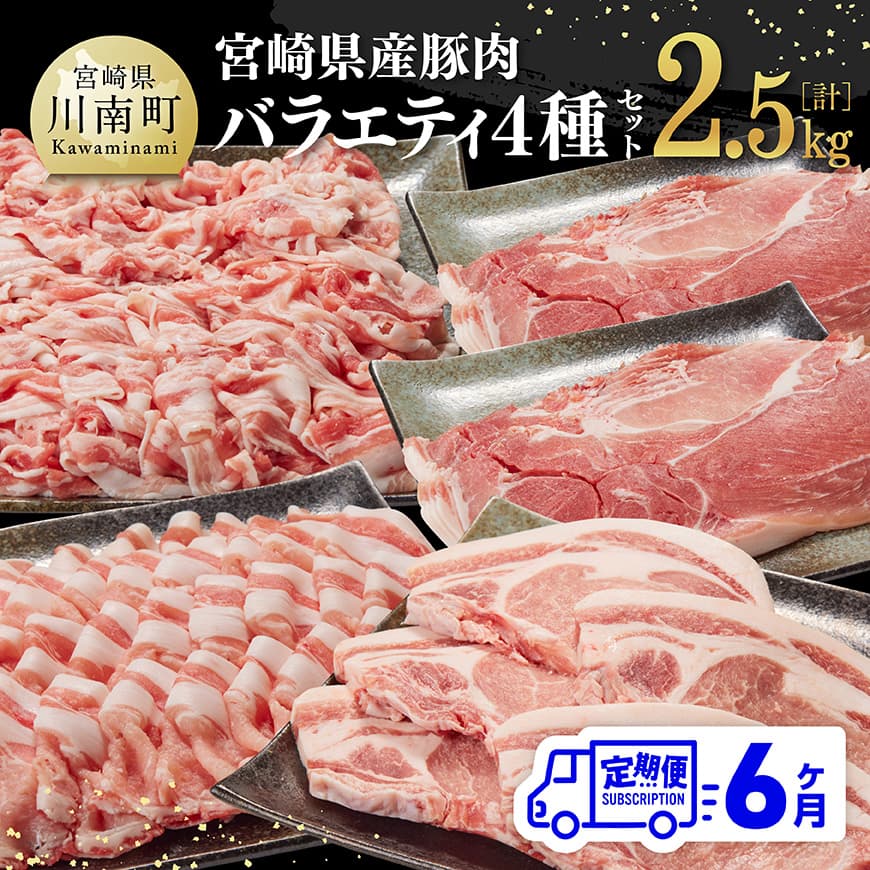 【6ヶ月定期便】宮崎県産豚肉バラエティ4種セット2.5kg 肉 豚 豚肉 ロース バラ 切り落とし  [D07502t6]