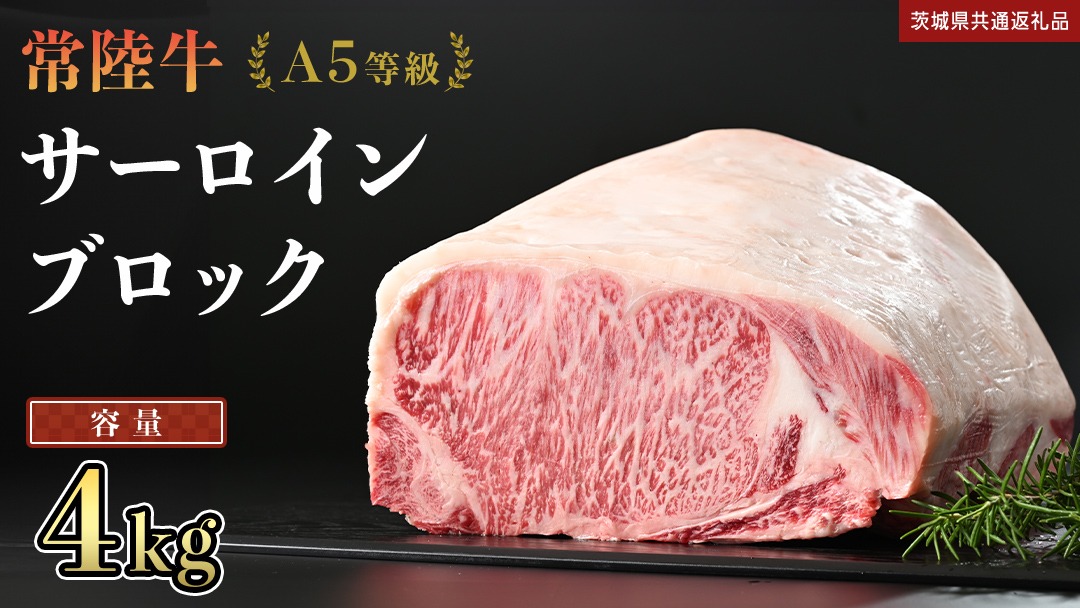 【 常陸牛 】 A5等級 サーロイン ブロック 選べる容量 4kg （茨城県 共通返礼品：守谷市） 国産 ステーキ 焼き肉 ブロック肉 牛肉 やきにく ヒタチギュウ ひたちぎゅう ブランド牛肉 ブランド牛 国産牛 黒毛和牛 和牛 国産黒毛和牛 お肉 A5ランク [BX119-NT]
