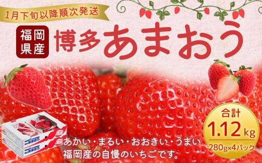 
										
										福岡県産 博多あまおう 約1.12kg(約280g×4パック入り) いちご 苺 【2025年1月下旬~3月下旬発送予定】
									