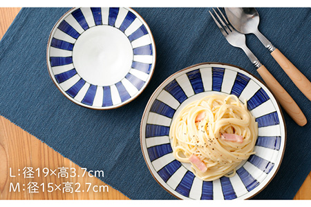 【波佐見焼】 染シリーズ プレート M/L ペア 4枚 幾何紋 短冊 食器 皿 【山下陶苑】 [PC14] 波佐見焼