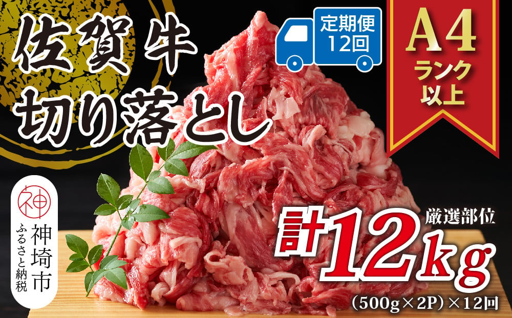 
            【12か月定期便】艶さし！【A4～A5】佐賀牛切り落とし 1kg(500g×2P)×12回【肉 牛肉 ブランド牛 黒毛和牛 ふるさと納税】(H112180)
          