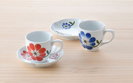 【波佐見焼】フラワー カップ＆ソーサー ペアセット 食器 皿 マグカップ【松幸陶芸】[HB49] 波佐見焼
