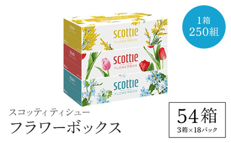 値下げしました！【ボックスティッシュ】スコッティティシューフラワーボックス250組54箱(1ケース3箱×18パック)  FCAS003