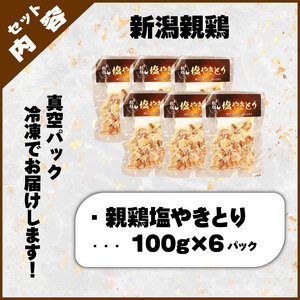 親鶏 塩やきとり 6パック 600g 100g × 6  鶏肉 鶏 チキン タンパク やきとり 焼き鳥 塩 肉 とり 精肉 ブランド鶏 おかず 冷凍 小分け 簡単調理 味付き モモ おつまみ 郷土食 