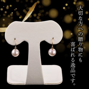 T04004　あこや本真珠　ぶら下がりジプシーピアス　真珠8.5ｍｍ　K18イエローゴールド