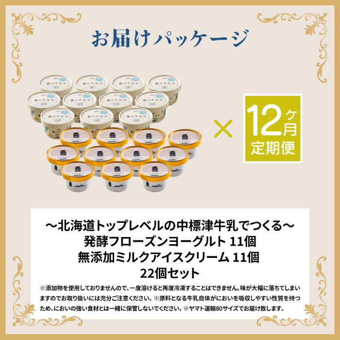 北海道 プレミアムミルクアイスクリーム×11個とフローズンヨーグルト×11個セット計２２個　12ｶ月定期便【11158】_イメージ5