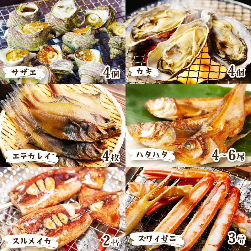 大好評！京丹後・海鮮BBQ　Gセット　大盛り生ズワイガニ　6種23品（4～5人前）（2026年4月中旬～発送） 魚介類 さざえ カキ かき いか イカ カレイ カニ 蟹 ズワイガニ ハタハタ バーベキ