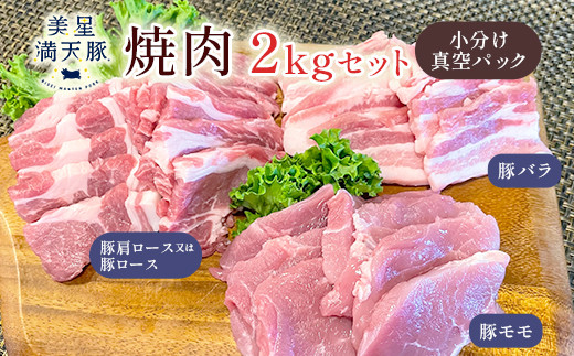 
                  美星満天豚 焼肉 2.0kgセット（豚肩ロース又は豚ロース、豚バラ、豚モモ）小分け真空パック
                