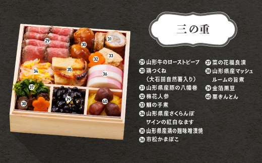 【12月31日お届け】おせち 赤坂あじさい監修 和風「桂」約2~3人前 冷蔵 40品 2026年 やまがた地鶏 山形牛 ローストビーフ お節 6寸 三段重 重箱 おせち 2025 aa-oczzx