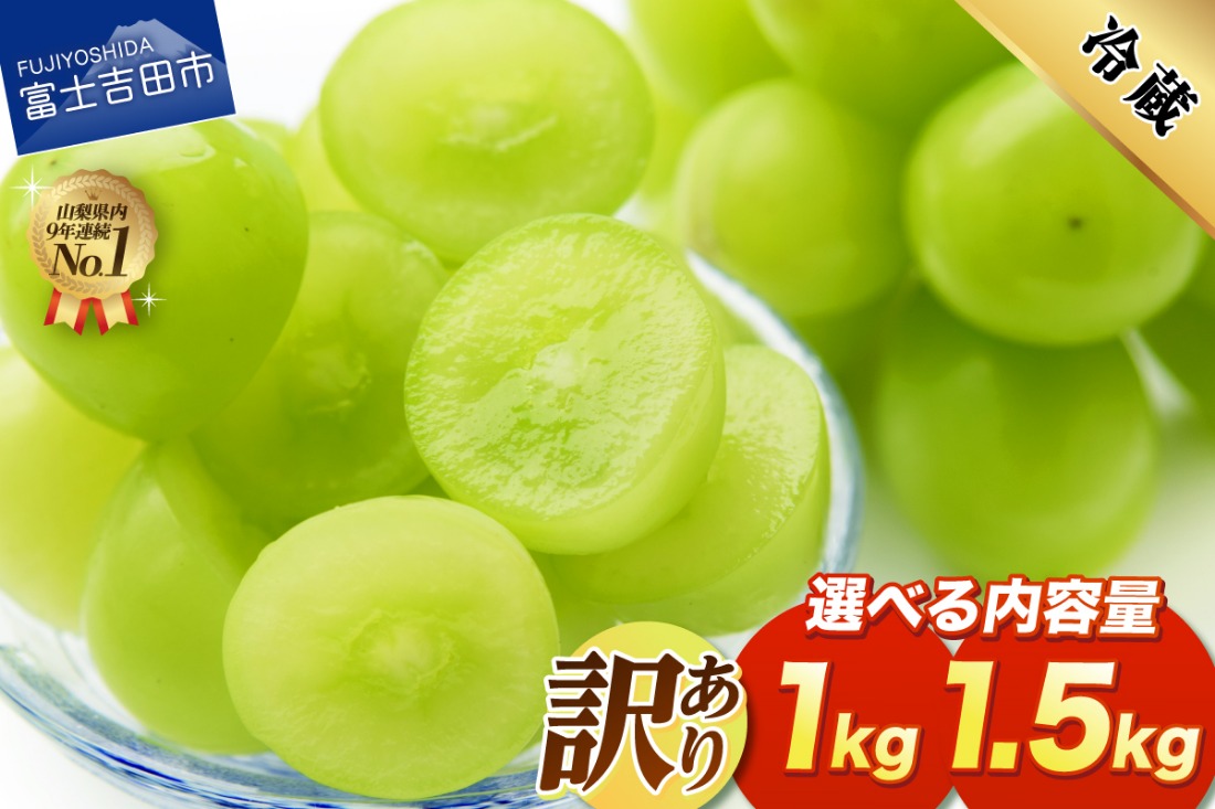 【2026年発送 先行予約】訳あり シャインマスカット 【選べる容量】 1kg （2～3房） 1.5kg （3～4房） 果物 旬 高級 フルーツ シャイン ぶどう 山梨 富士吉田