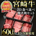 【ふるさと納税】宮崎牛 3D冷凍 食べ比べ 焼肉(合計600g・各100g×6)国産 宮崎県産 宮崎牛 牛肉 焼肉A4 和牛【MI015】【(株)ミヤチク宮崎加工センター】