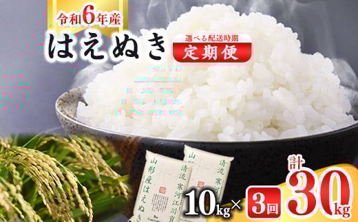 
【令和6年産 定期便】《選べる配送時期》はえぬき計30kg！お米 定期便（10kg×3回）！清流寒河江川育ち 山形産はえぬき 2024年産　058-C-JA012-2024
