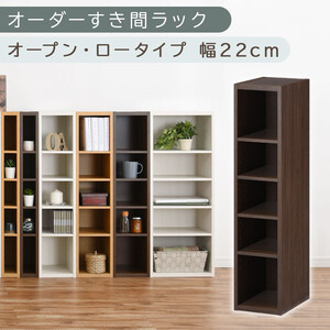 【国産家具】オーダーすき間ラック〔幅22cm・オープン・ロータイプ〕（ウォールナット）すき間ラック 日本製 国産 隙間収納 ラック 本棚 スリム 薄型 縦長 オーダー 棚 隙間収納棚 隙間 木製 ABEE02020-22-WAL