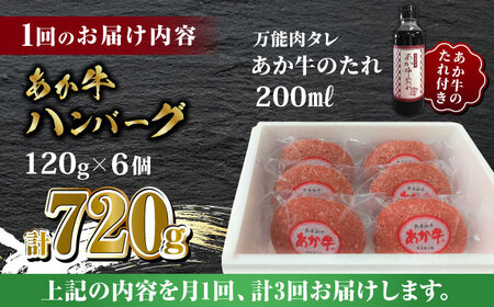 【数量限定】【全3回定期便】あか牛 100％ハンバーグ セット 120g×6個【有限会社 三協畜産】  国産 赤身 赤牛 褐牛 あかうし [ZEB049]