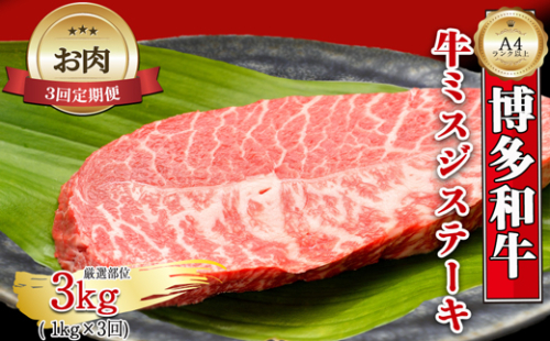 【お肉定期便】【厳選希少部位】【A4～A5】大容量！博多和牛ミスジステーキ3回定期便（1kg×3回）計3kg[H0136T3]