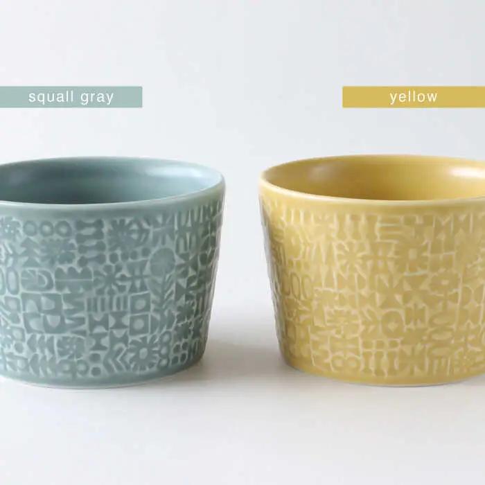 【波佐見焼】PATTERNED MUG ペア2色セット  squall gray＋yellow 【BIRDS' WORDS】[CF052] 波佐見焼