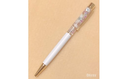 貝殻＆サンゴ入り 海のハーバリウム風ボールペン(黒インク/1.0mm)１本  一本 白 しろ ホワイト お洒落 おしゃれ オシャレ かわいい 文房具 文具 手作り ハンドメイド  ボールペン【R01218】