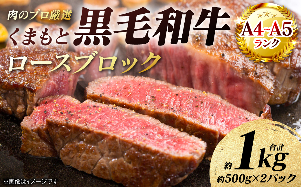 【A4～A5ランク】 くまもと黒毛和牛 ロース ブロック 約1kg （約500g×2パック） 和牛 牛肉 お肉 ロース 黒毛和牛 冷凍 焼肉 BBQ おかず ギフト 熊本県 八代市
