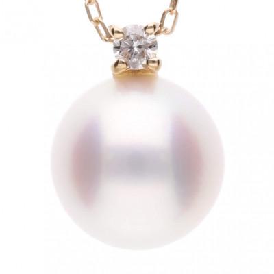 ふるさと納税 神戸市 【4月誕生石】無調色 アコヤ真珠 ダイヤモンド K10YG ペンダント ネックレス チェーン付き