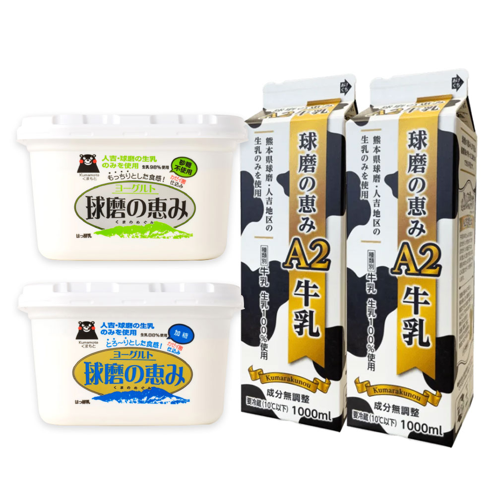 【ふるさと納税】＜選べる＞球磨の恵み｢A2牛乳｣と「球磨の恵みヨーグルト(砂糖不使用)｣セット または 球磨の恵み｢A2牛乳｣と｢球磨の恵みヨーグルト(加糖)｣セット ミルク Bカゼイン βカゼイン 濃厚 乳飲料 乳性飲料 飲料 冷蔵 九州 熊本県産 人吉球磨 送料無料